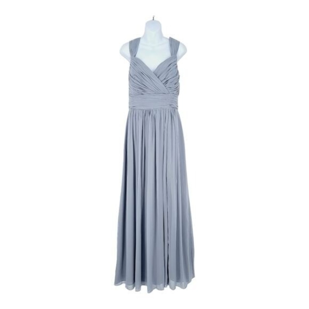 After Six Full Length Draped Front Slit Lux Chiffon Dress in Platinum Size 14